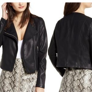 BlankNYC Women’s Record Breaker Collarless Black  Faux Leather Moto Jacket Small